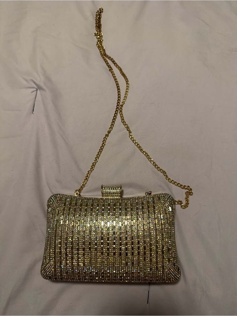 Gold Crystal Evening Clutch with Chain Strap